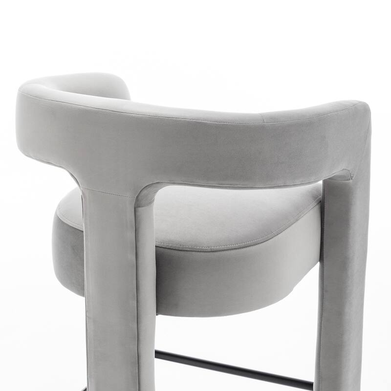 SEYNAR Modern Velvet 34.6''H Fixed Height Open-Back Bar Stool with Metal Footrest Set of 2