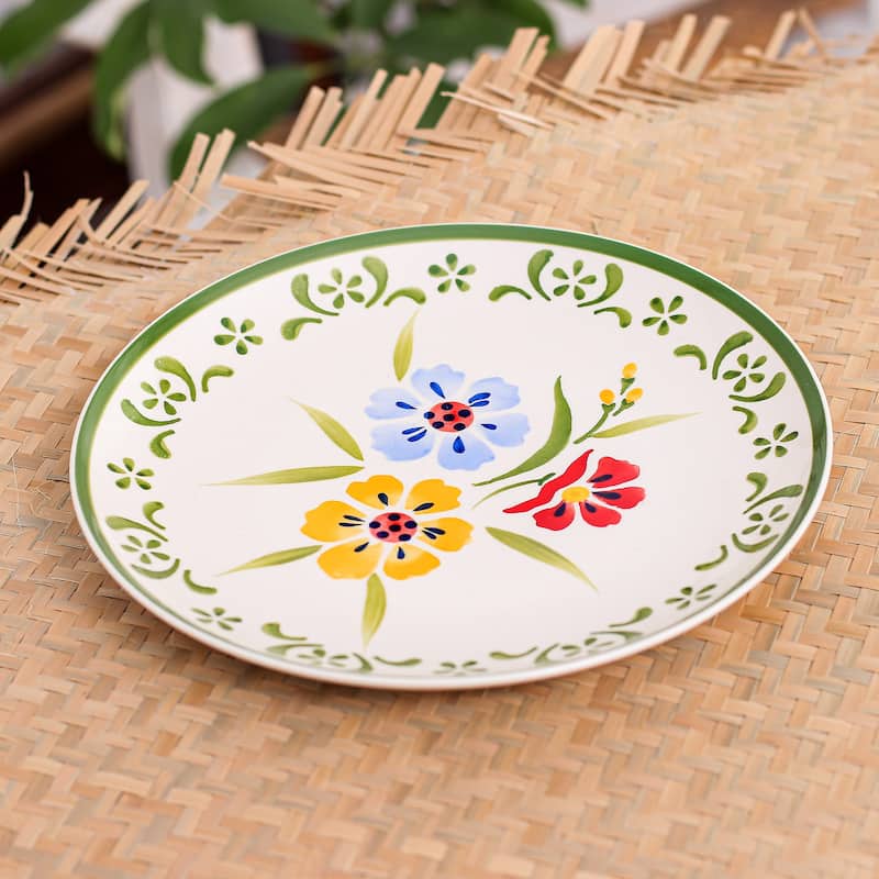 Novica Handmade Primrose Path In Green Ceramic Luncheon Plate