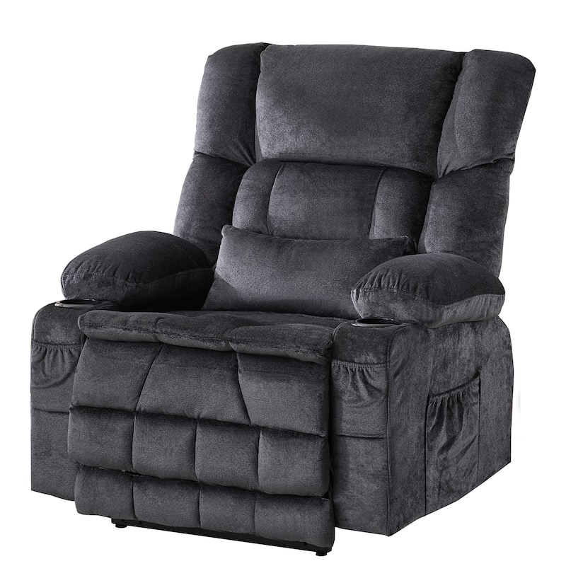 HomeRoots 38" Gray Tufted Velvet Heated Massage Lift Assist Recliner With USB