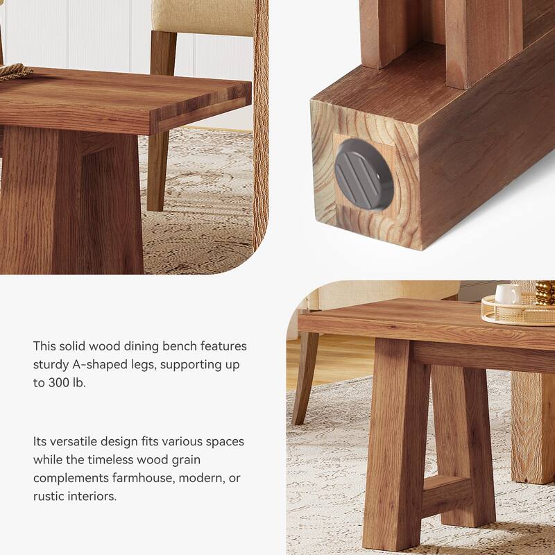 55.12 Inch Solid Wood Dining Bench with A-Shaped Legs