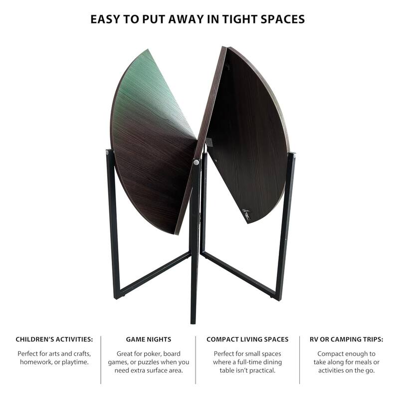 Chocolate Foldable Round Trifold Table 35" Space-Saving Multi-Use