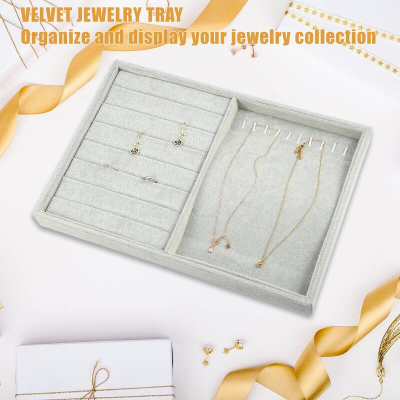 2 in1 Jewelry Tray Stackable Tray Showcase for Rings Earrings Necklace - Gray