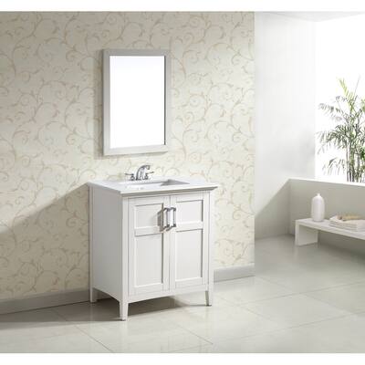 WYNDENHALL Salem 30 inch Contemporary Bath Vanity with Bombay White Engineered Quartz Marble Top