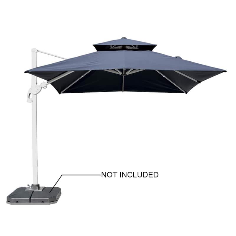 9 x 11 FT Outdoor Dual Top Solar Powered LED Aluminum Patio Cantilever Umbrella and Weighted Base