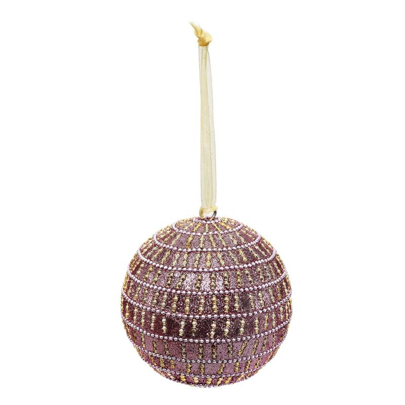 Sevita Pink Glistening Candy Stripe Handcrafted Globe Ornament, Set of 4 - 8" x 4.5" x 4.5"