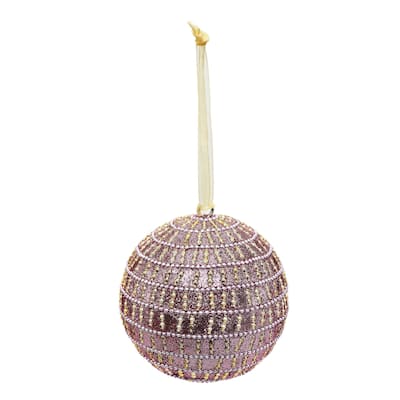 Sevita Pink Glistening Candy Stripe Handcrafted Globe Ornament, Set of 4 - 8" x 4.5" x 4.5"