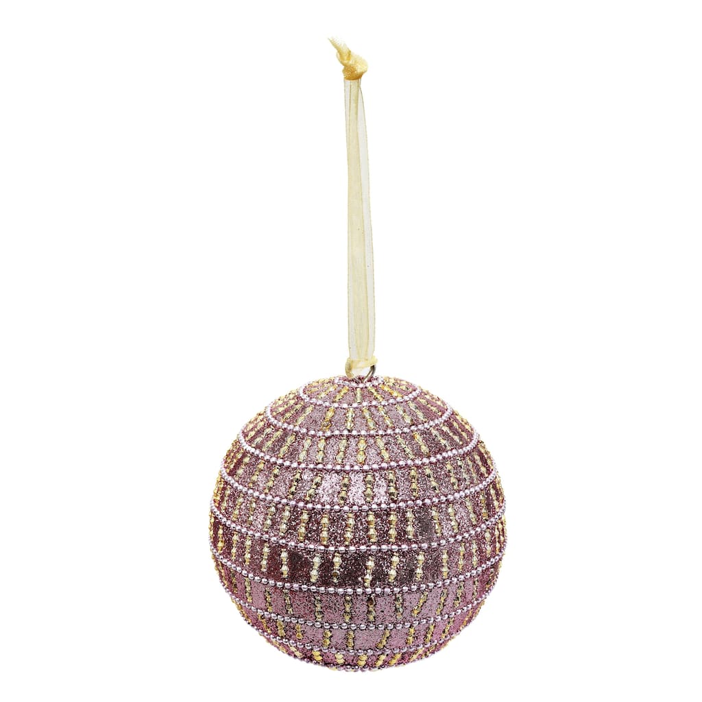 Sevita Pink Glistening Candy Stripe Handcrafted Globe Ornament, Set of 4 - 8" x 4.5" x 4.5"