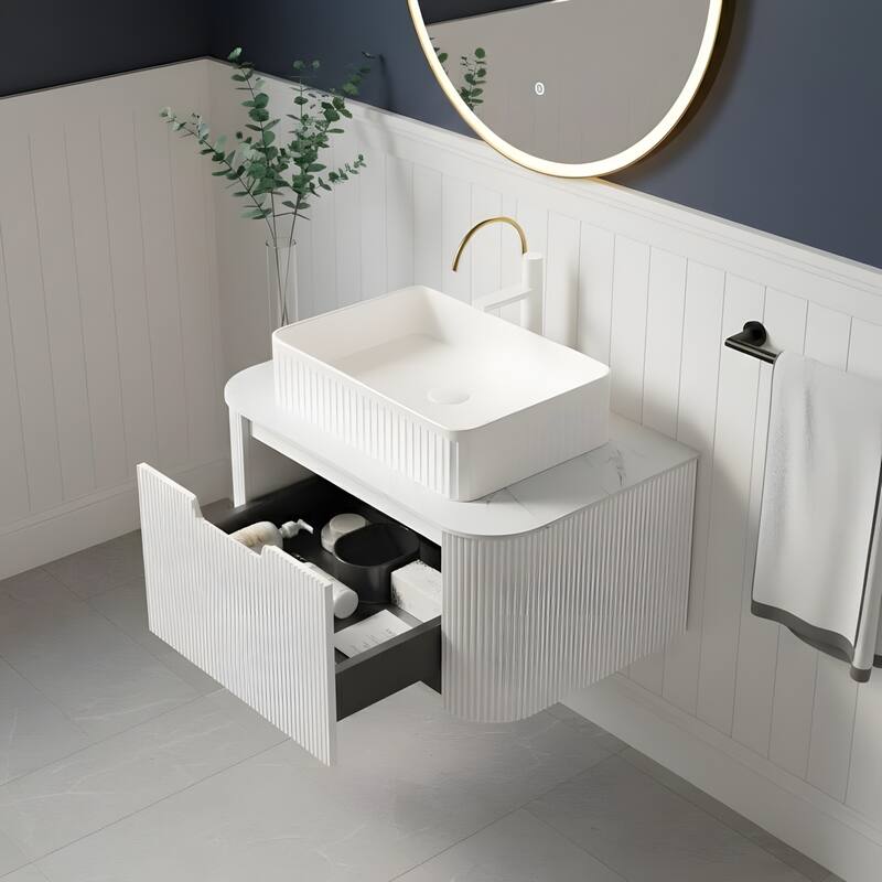 Wall Mounted Bathroom Vanity with White Rectangular Ceramic Basin