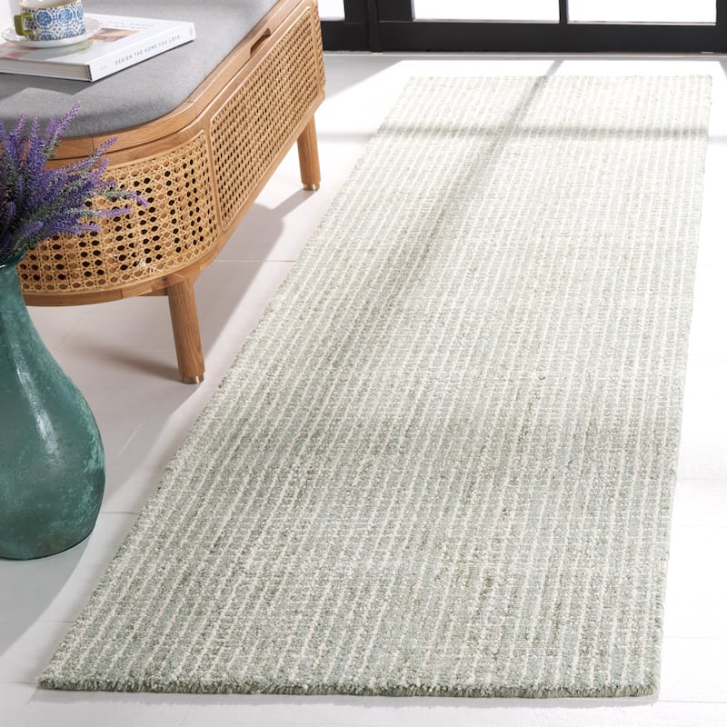 SAFAVIEH Handmade Abstract Soumitra Modern Wool Rug - 2'3" x 10' Runner - Sage/Ivory