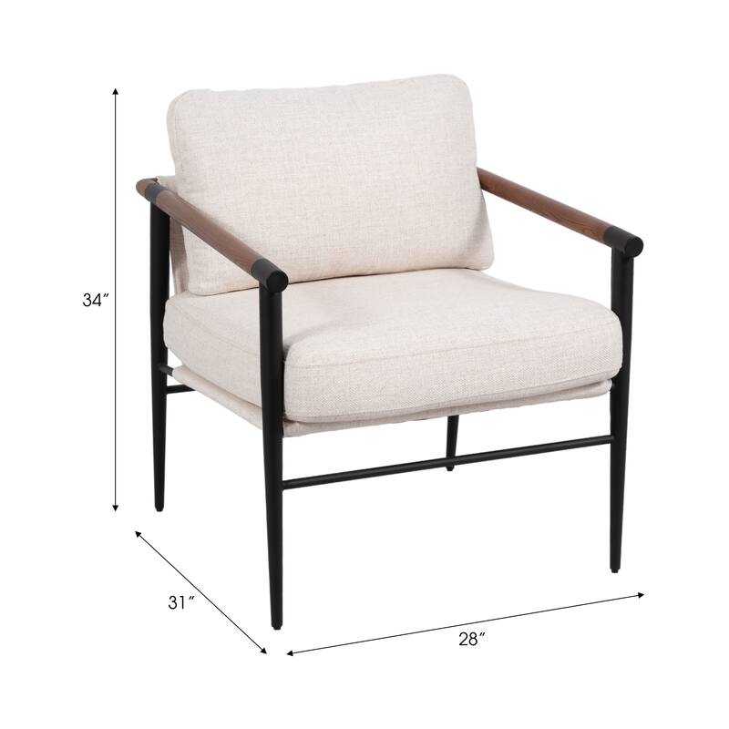 Wood and Metal Modern Accent Chair with Steel Frame and Cushioned Seat