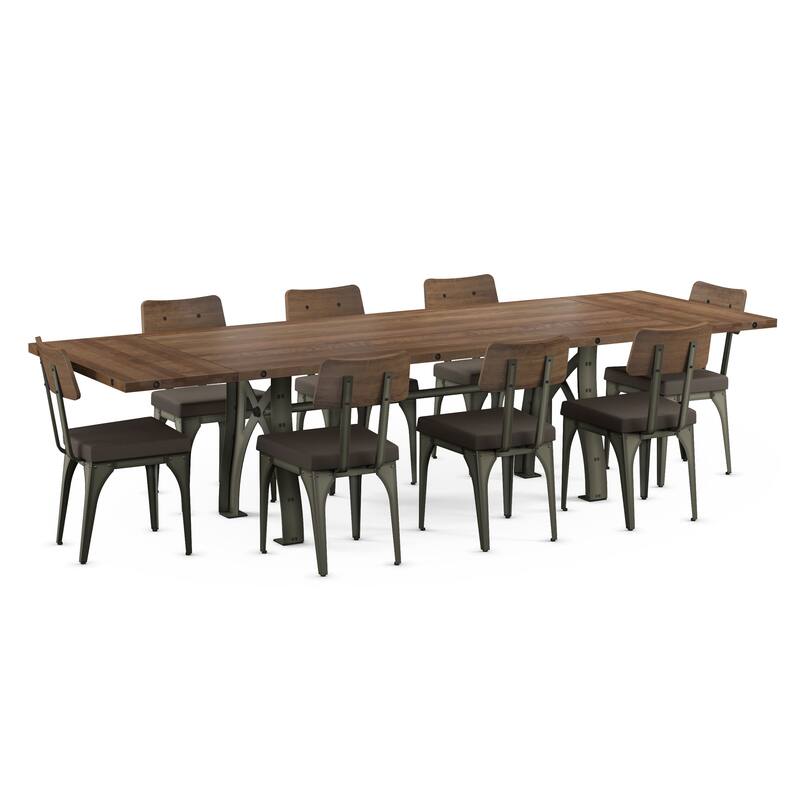 Amisco Sierra Extendable Table and Symmetry Chairs Dining Set - 8 chairs - Brown Top/Dark Brown Grey Polyester/Brown Metal