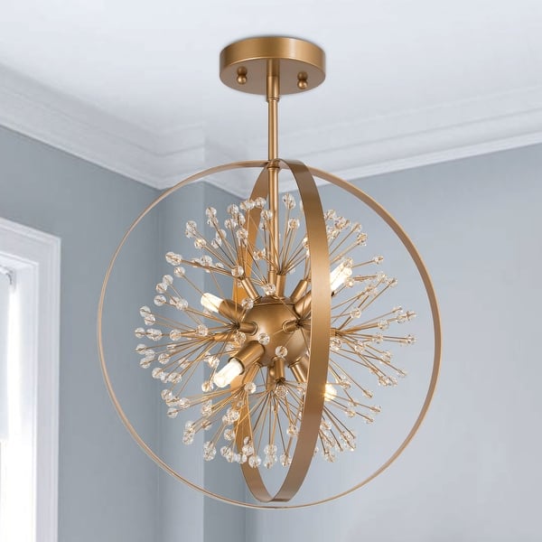 slide 2 of 8, Kenira Modern Bronze Gold Globe Crystal Starburst Pendant Lights/ Semi-flush Mount Chandelier D15" x H19.7"