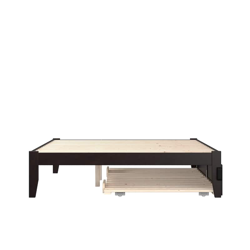 Queen Bed Frame with Trundle & USB Charger - Modern Platform Bed, Easy Assembly