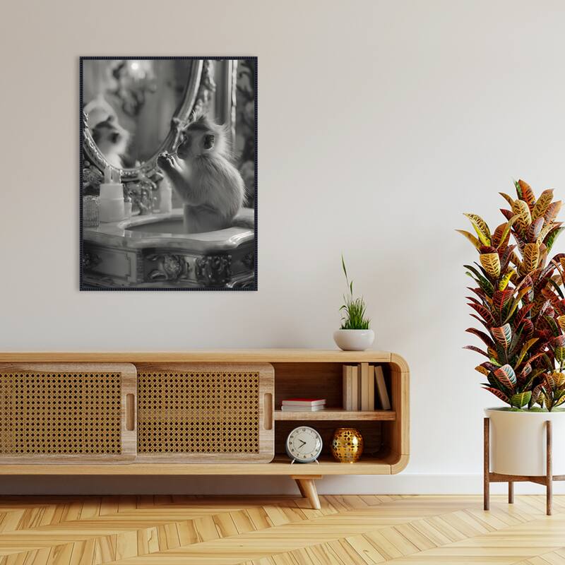 Monkey Bathroom Bussiness by Niky Rahner Framed Canvas Wall Art