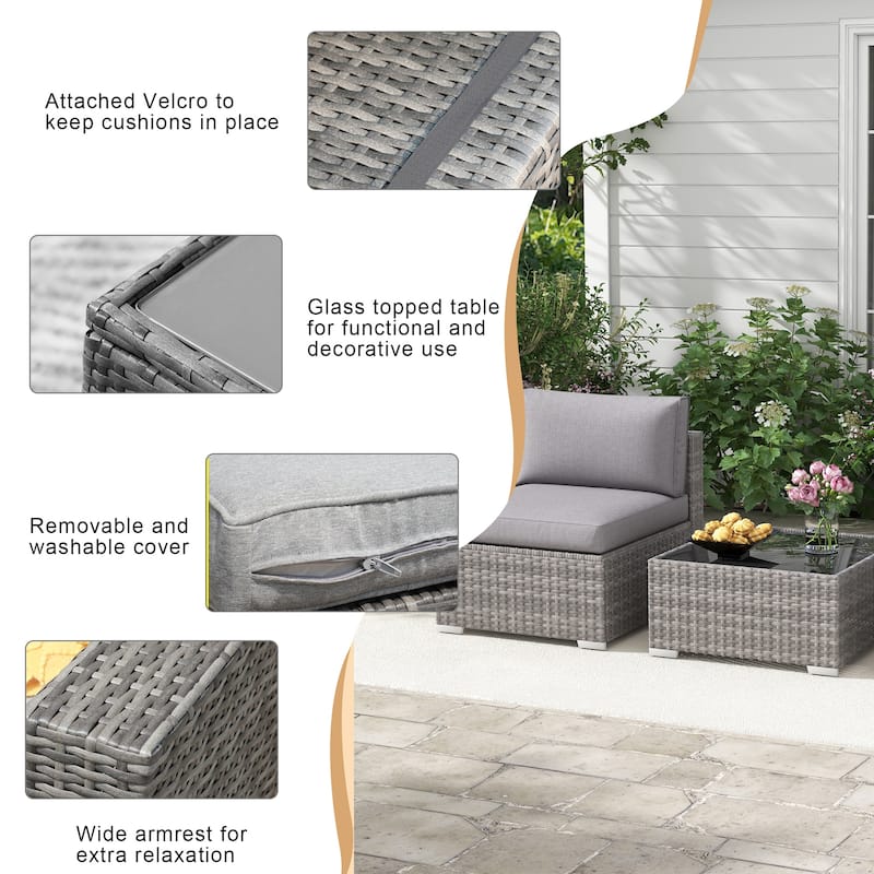 Outdoor 3-Piece Wicker Sofa Set with Ottoman