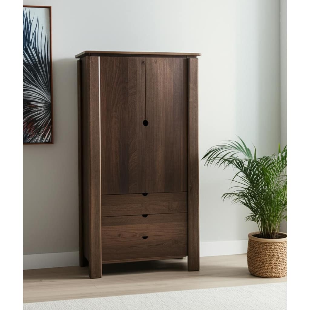 HomeRoots 40" Dark Brown Solid Wood Curio Cabinet With Two Doors And Three Drawers