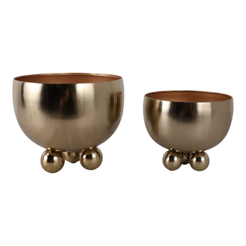 Metal Planters Modern Sleek Decorative Footed Bowl Design (Set of 2) - 10.5" x 10.5" x 9.25"