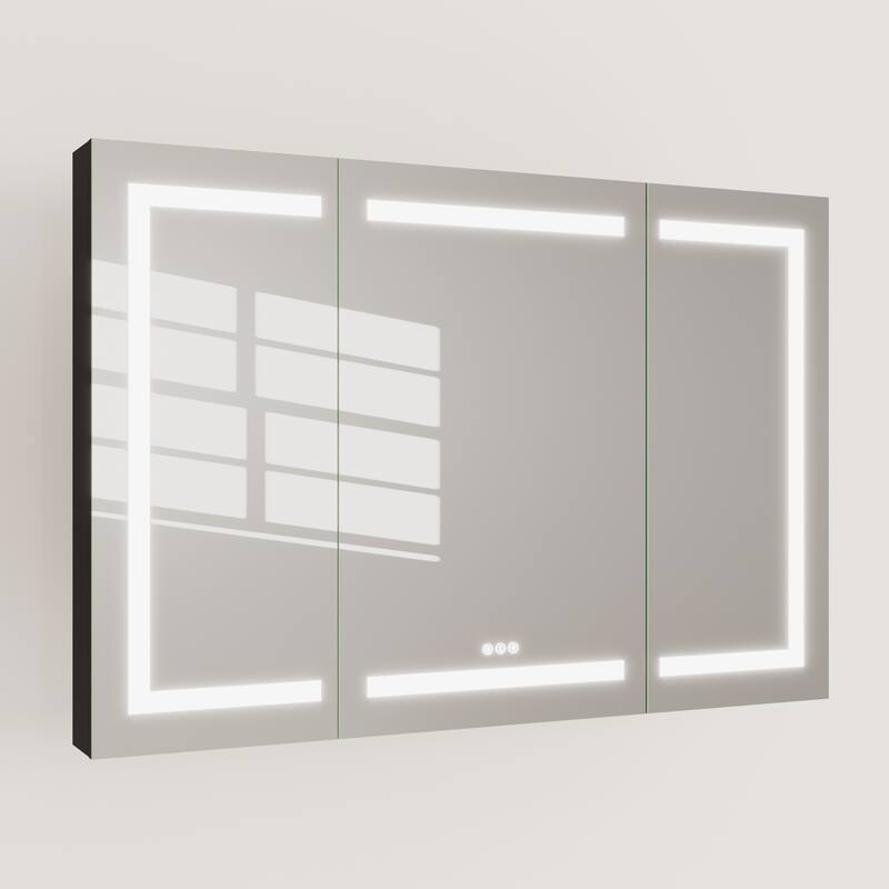 Rectangular Aluminum Recessed/Surface Mount Frameless Anti-Fog Medicine Cabinet with Dimmable LED Lights
