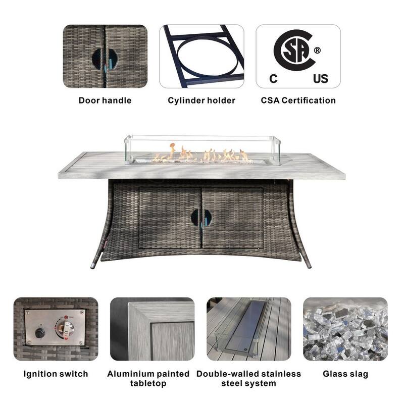 Rattan Fire Pit Table Aluminum Frame with Wind Guard - 71-Inch