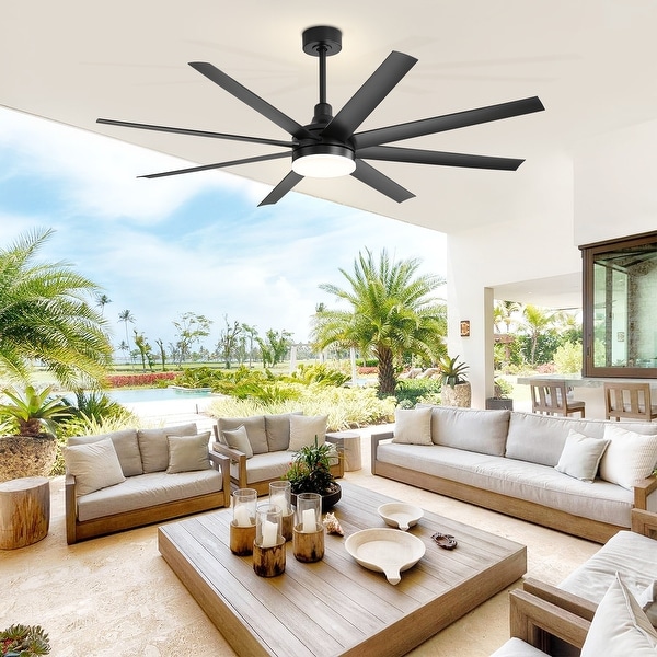Inner Decor Inc 65 in Large Indoor Ceiling Fan with Light Remote 8 Blade Black