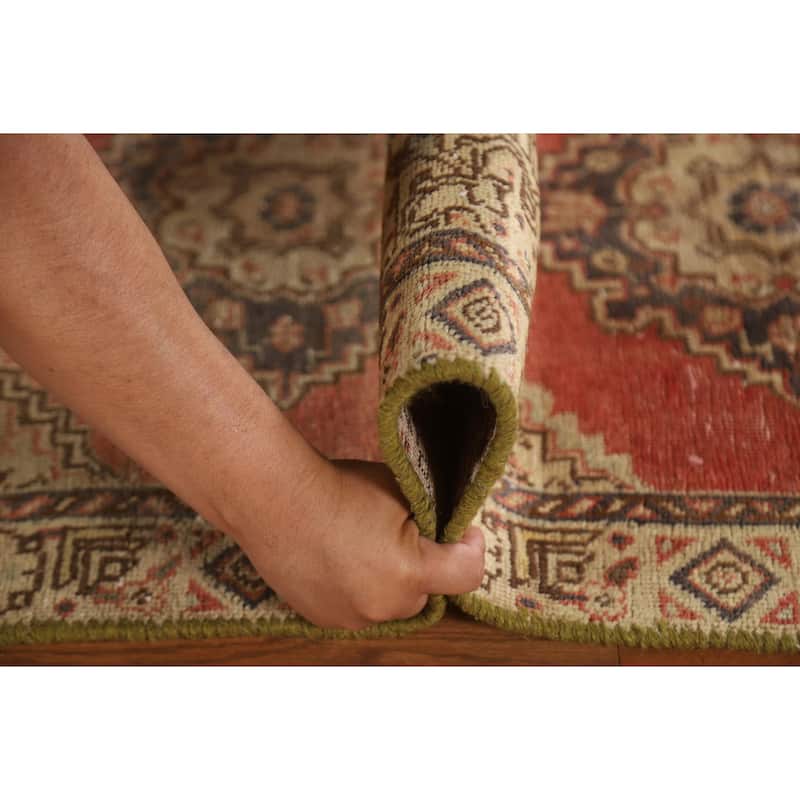 Geometric Tabriz Persian Vintage Runner Rug Handmade Wool Carpet - 2'4"x 8'6"