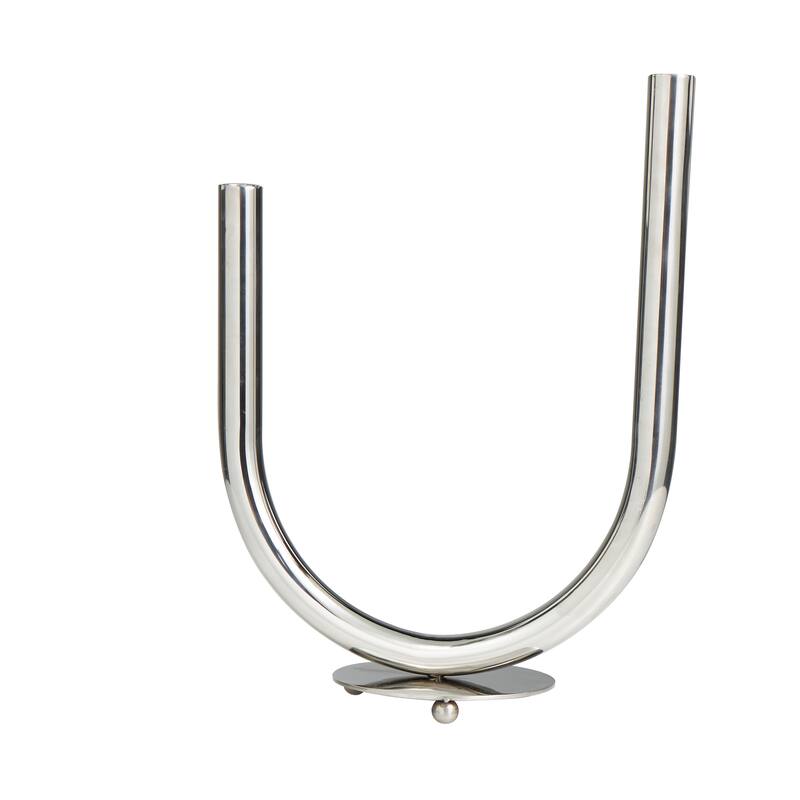 Silver Stainless Steel Metal Abstract U-Shaped Candelabra