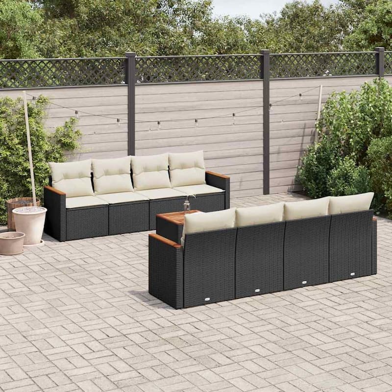 vidaXL Garden Sofa Set Black and Cream White PE Rattan Large Modular - 21.7 x 21.7 x 14.6 in