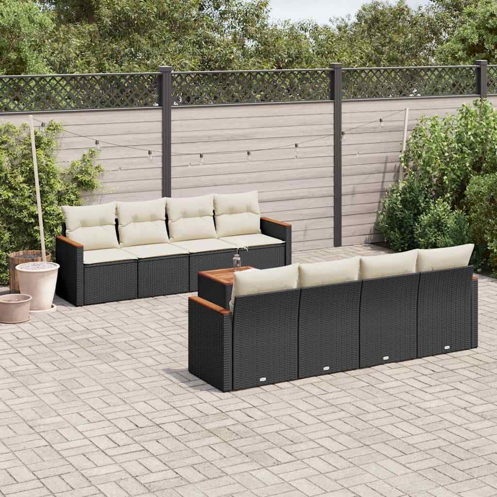 vidaXL Garden Sofa Set Black and Cream White PE Rattan Large Modular - 21.7 x 21.7 x 14.6 in