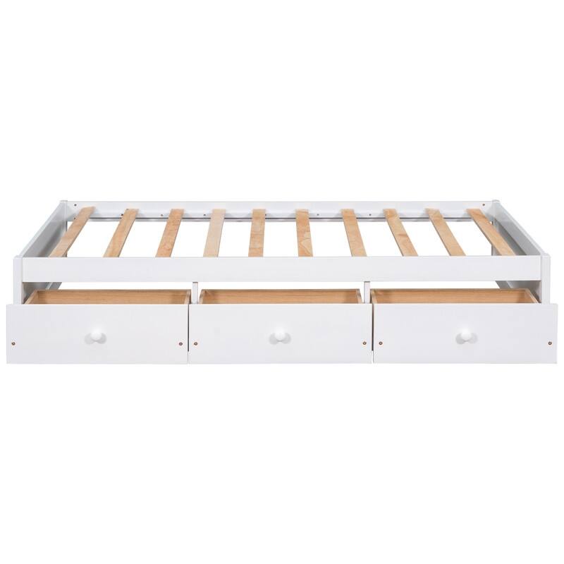 Twin Size Wooden Platform Bed with 3 Drawers