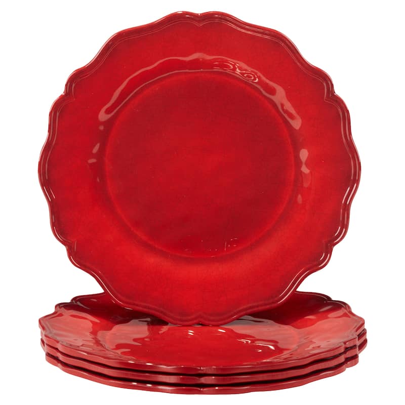 Certified International Red Crackle 9" Melamine Salad/Dessert Plates, Set of 4 - 9" Diameter