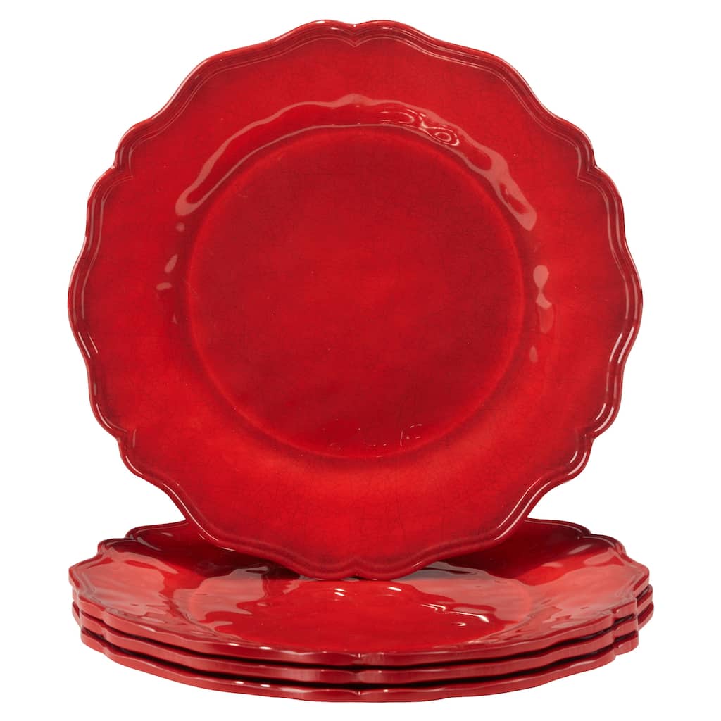 Certified International Red Crackle 9" Melamine Salad/Dessert Plates, Set of 4 - 9" Diameter