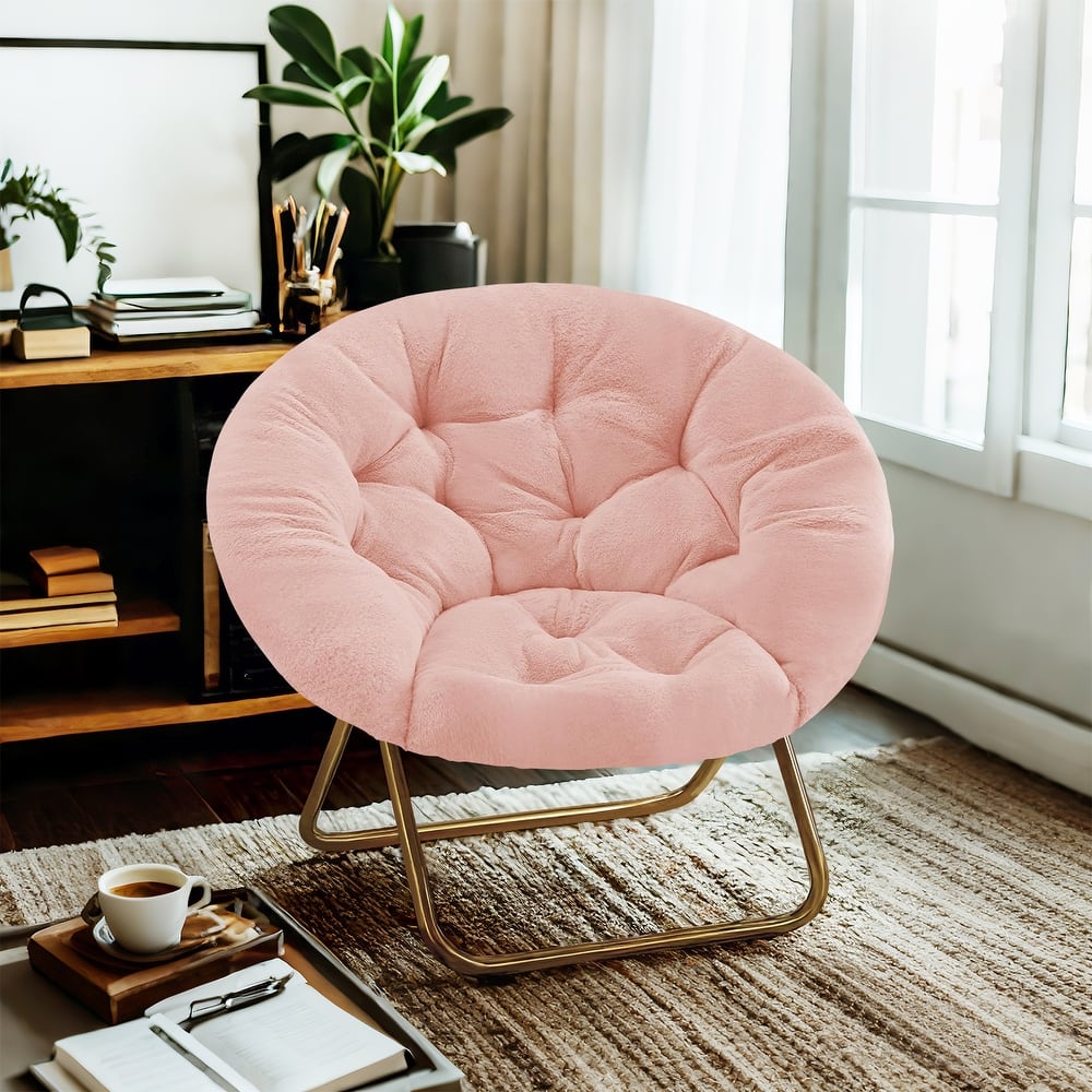 Cozy Saucer Chairs Faux Fur Living Room Reading Lounge Furniture Folding Comfy - 25.6"D x 35.8"W x 32.3"H