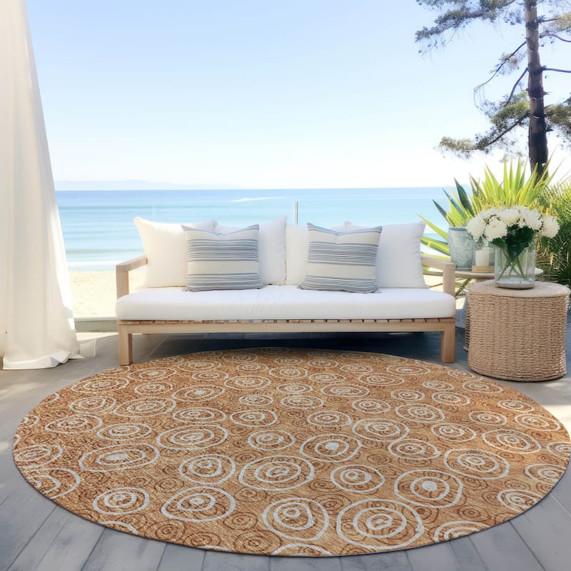 Machine Washable Indoor/ Outdoor Chantille Contemporary Bubbles Rug - Terracotta - 8' x 8'