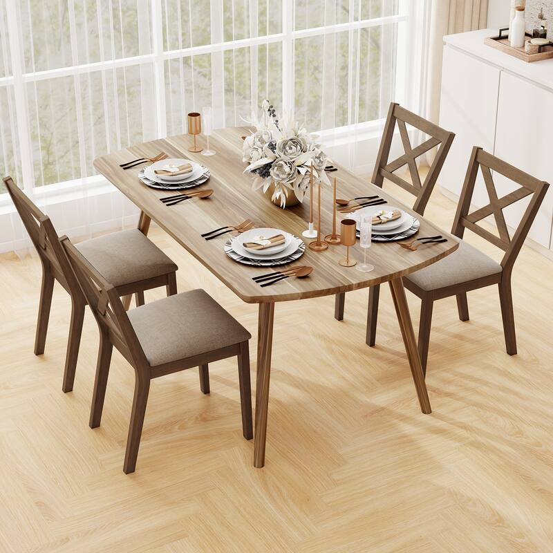 Set of 2 Oak Linen Upholstered Dining Chairs with Comfy Sponge Seat and Ergonomic Backrest - 18.5" x 22" x 31.5"