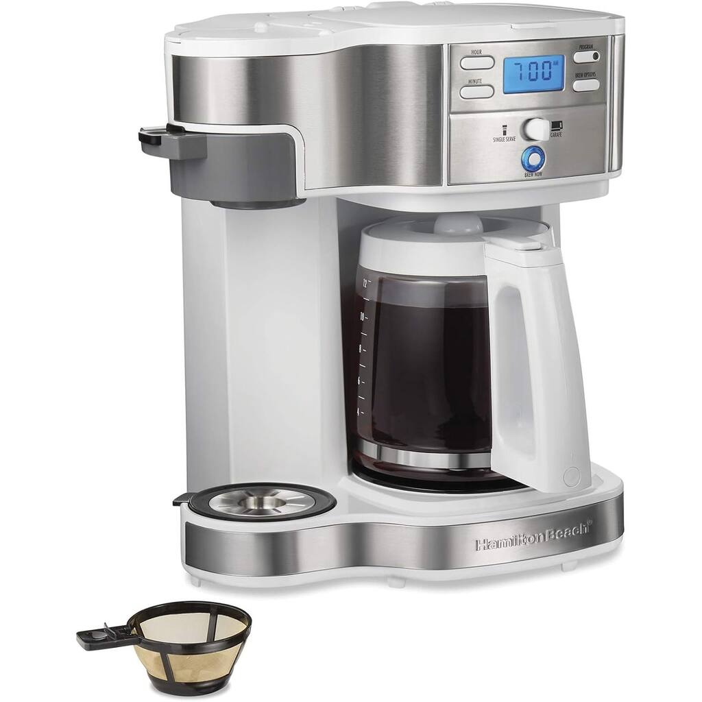 2-Way 12-Cup Coffee Maker & Single Serve, Glass Carafe, Auto Pause & Pour,  White - Overstock - 43033257