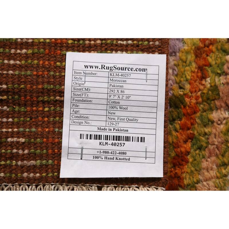 Geometric Moroccan Oriental Runner Rug Bedroom Handmade Wool Carpet - 2'10" x 9'7"