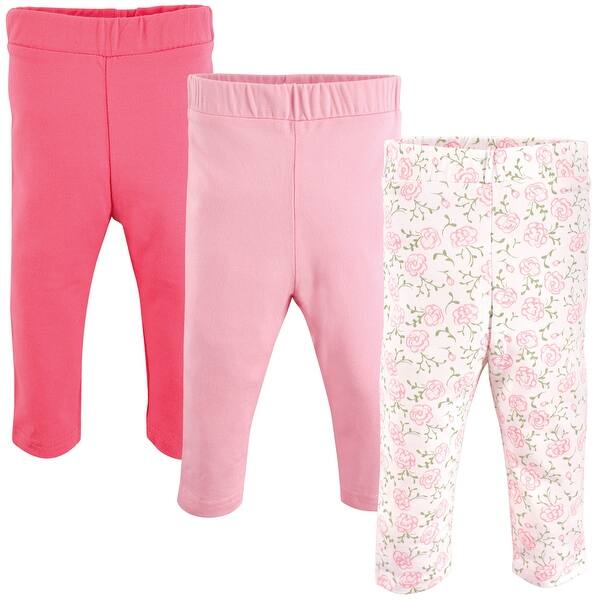 slide 1 of 1, Luvable Friends Baby Girl Cotton Leggings 3pk, Pink Rose 0-3 Months - Pink Rose