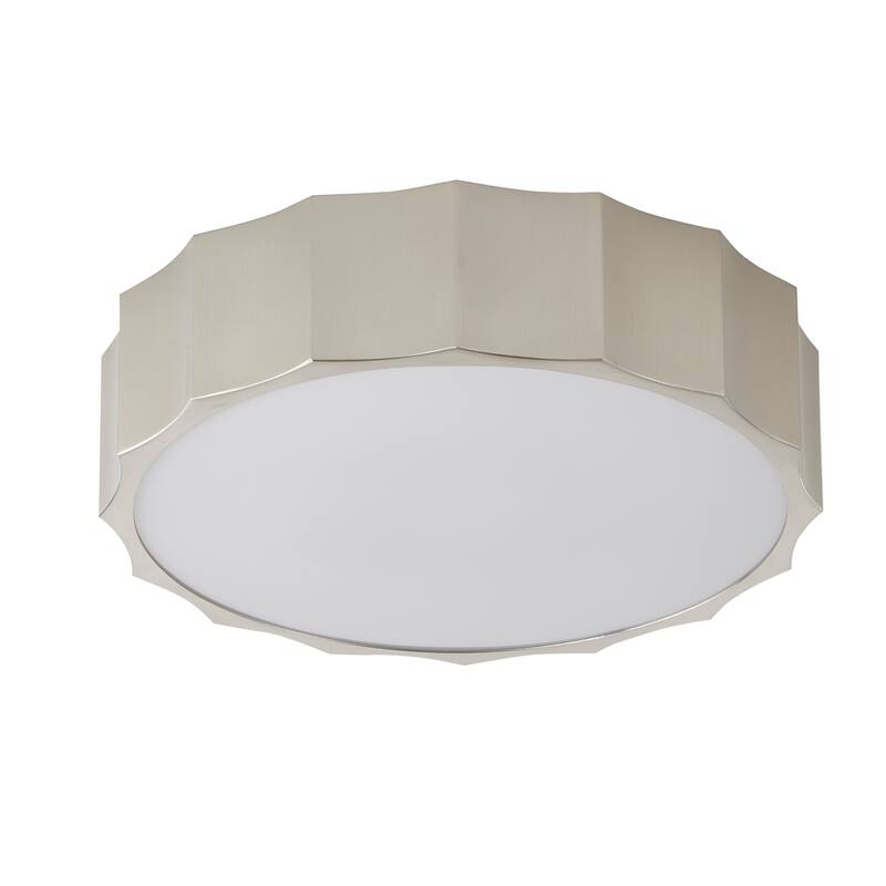3 Light Shiny Nickel Iron Flush Mount with White Bottom Cover