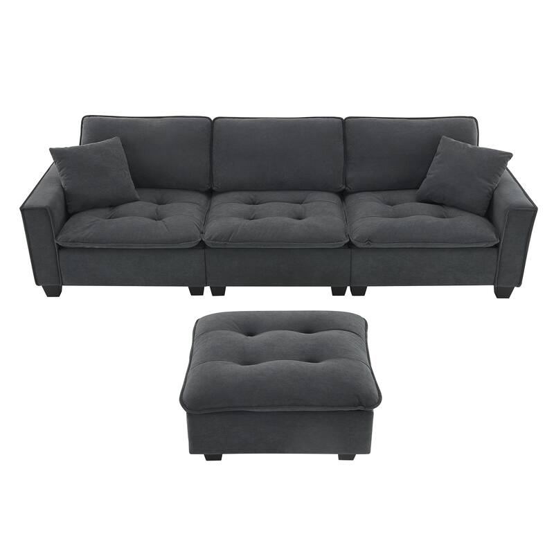 100" Modern Convertible Sectional Sofa - Velvet L Shape Couch with Pillows and Ottoman