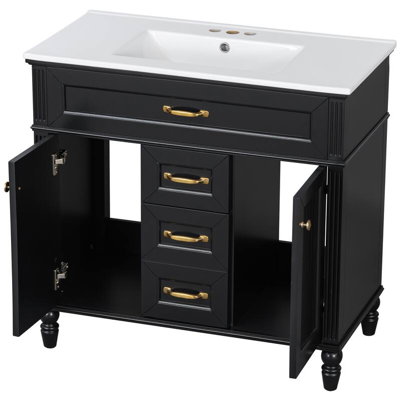 Bathroom Vanity with Sink, Freestanding Bathroom Storage Cabinet, Bathroom Cabinet with Soft Close Doors & 3 Drawers