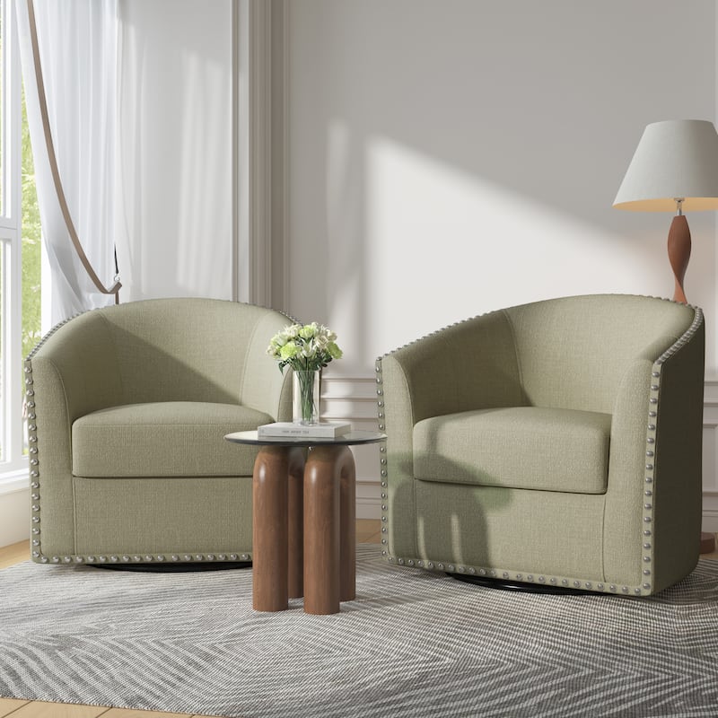 George 2 Set 30"W Upholstered Swivel Barrel Chair with Nailheads