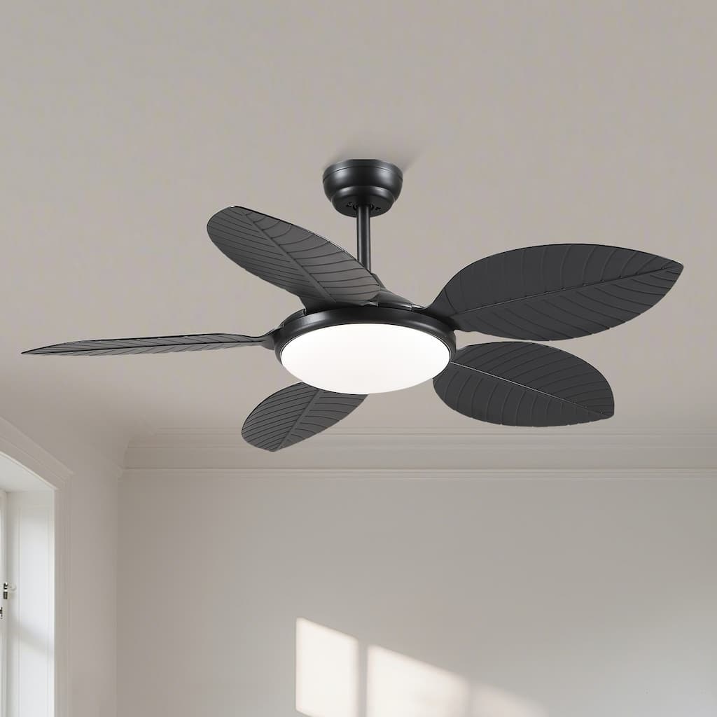 48" Downrod Ceiling Fan with Light,Palm Leaf Blades,Tropical Ceiling Fan for Living Room,Bedroom,Patio - 48 Inches