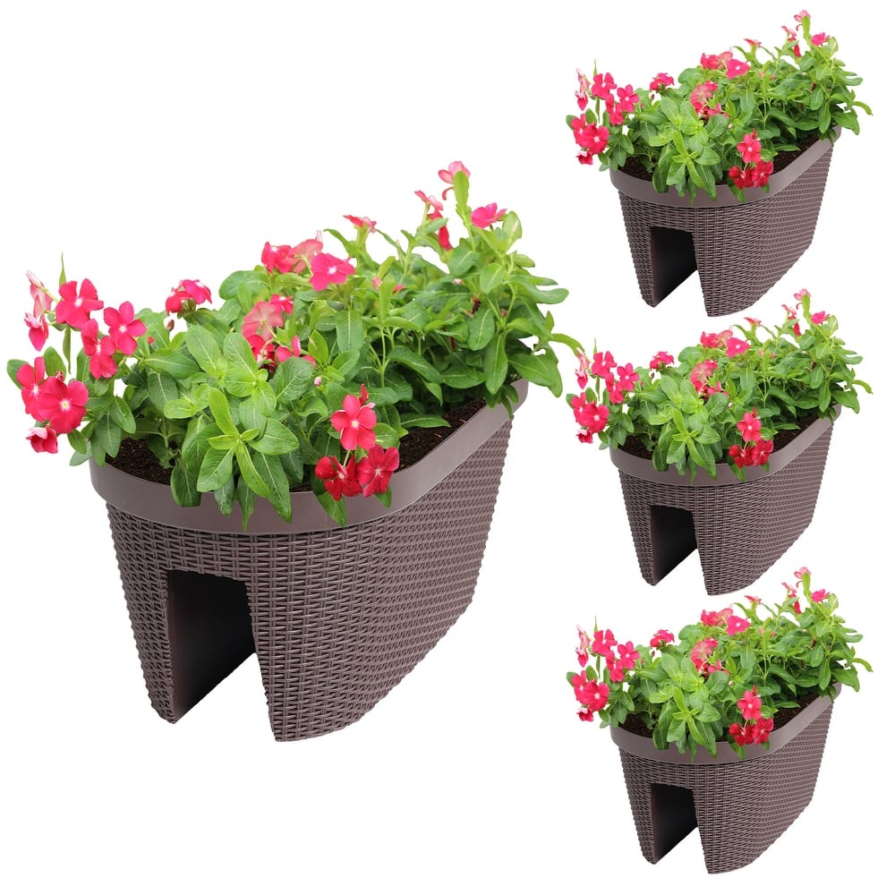 Aoodor 20'' Outdoor Balcony Railing PP Plastic Flower Pots - 4-Piece Set with Two Drainage Holes and Adjustable Brackets