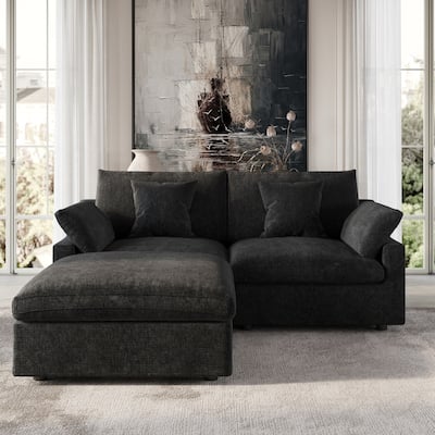Modular Sectional Sofa Cloud Couch with Ottoman, 119'' L Shaped Linen Blend Fabric Minimalist Sectional Sofa for Living Room