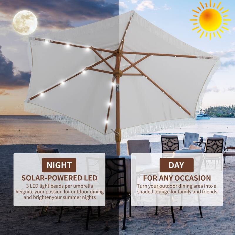 Autlaycil 7.5 ft Outdoor Patio Umbrella with 18 LED Lights Solar & Tassel.