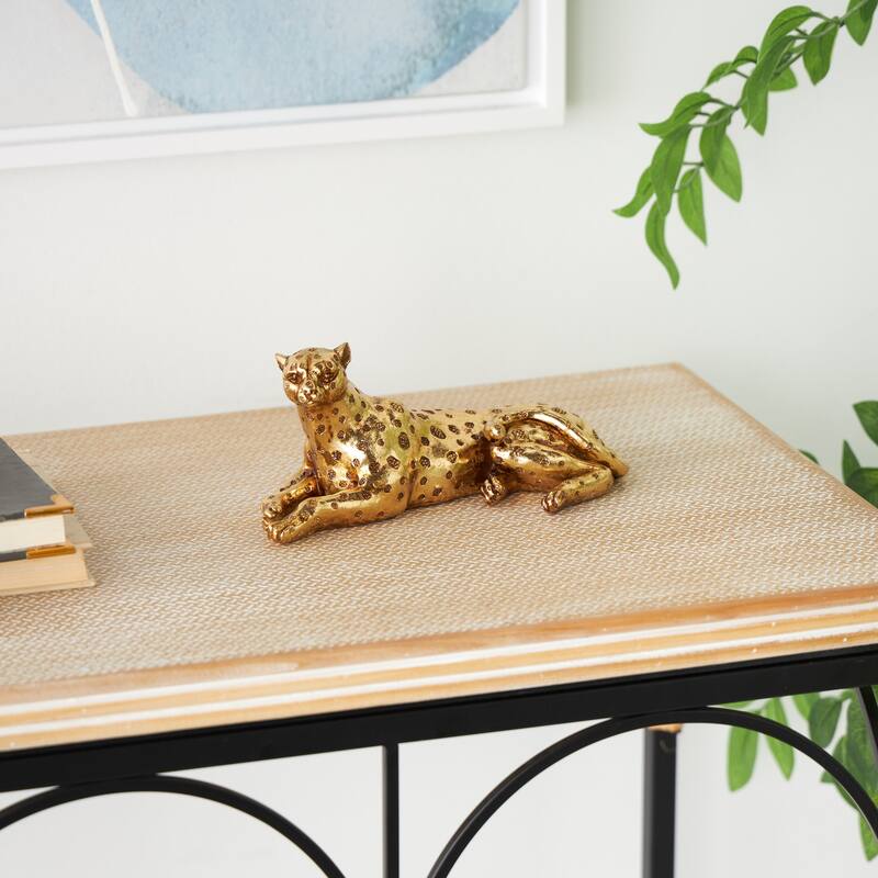 Gold Resin Leopard Sculpture with Textured Spots
