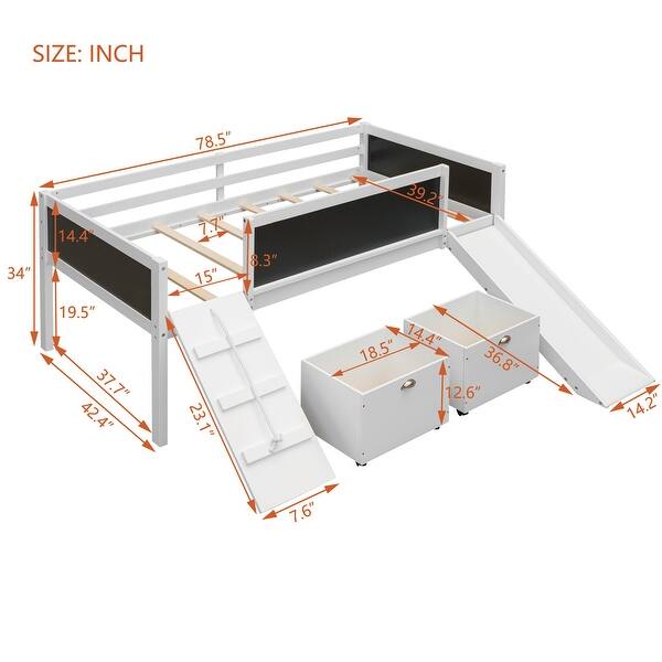 dimension image slide 1 of 4, Modern Twin size Loft Wood Bed With Two Storage Boxes With Climbing Frame And Rope for Home