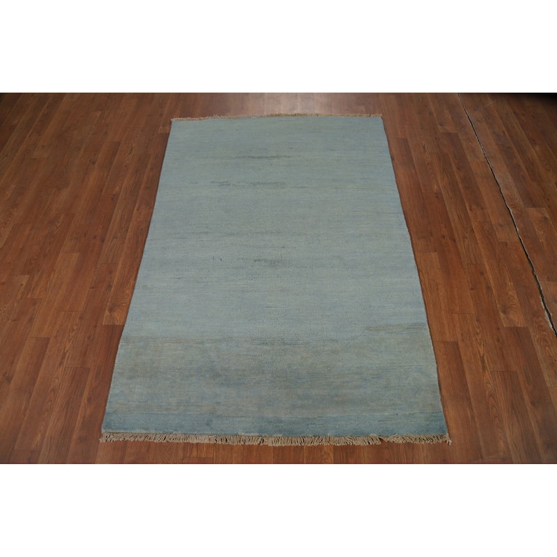 Blue Modern Gabbeh Oriental Foyer Rug Solid Handmade Wool Carpet - 3'4"x 4'9"
