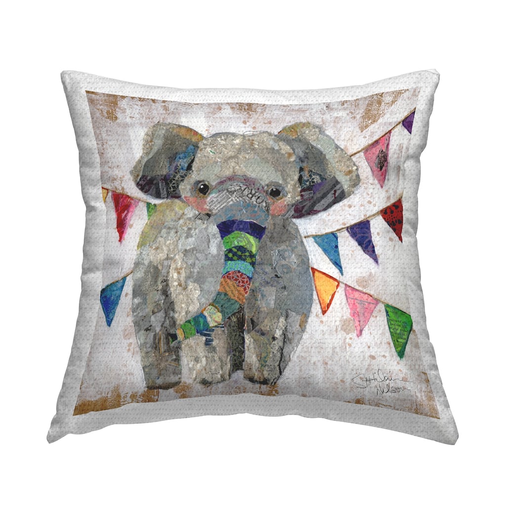 Stupell Elephant & Garlands Printed Outdoor Throw Pillow Design by Elizabeth St. Hilaire