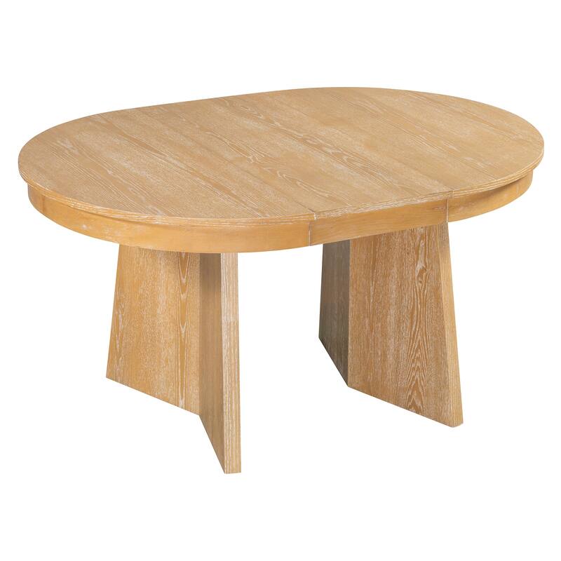 5-Piece Extendable Round Dining Table Set with Upholstered Chairs, Rattan Backrests Table with Adjustable Tabletop